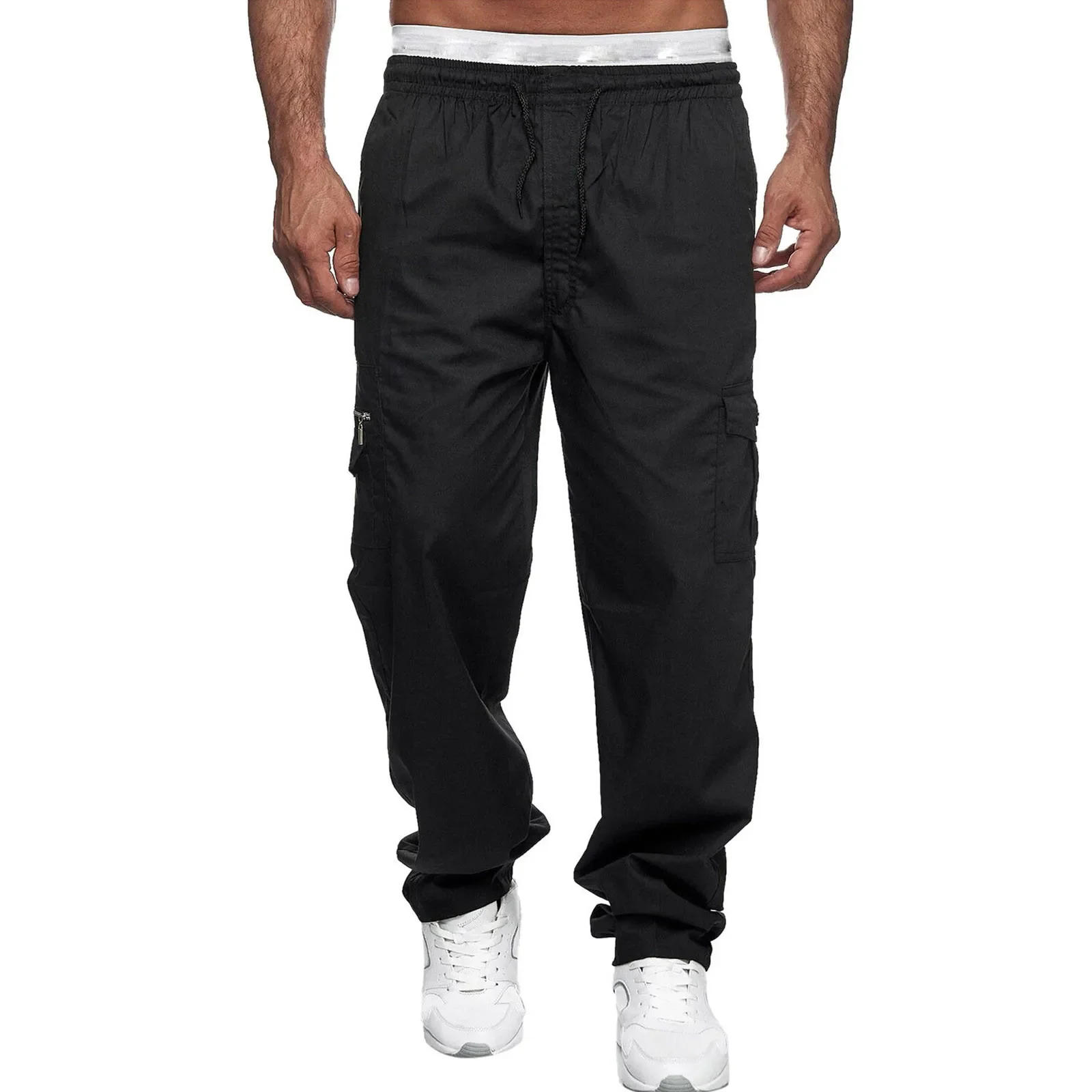 Description Picture 2 of itemMen's Multi-pocket Pants Straight Tube Overalls Sports Jogging Running Parkour Fitness Trousers Elastic High Waist Casual Pants