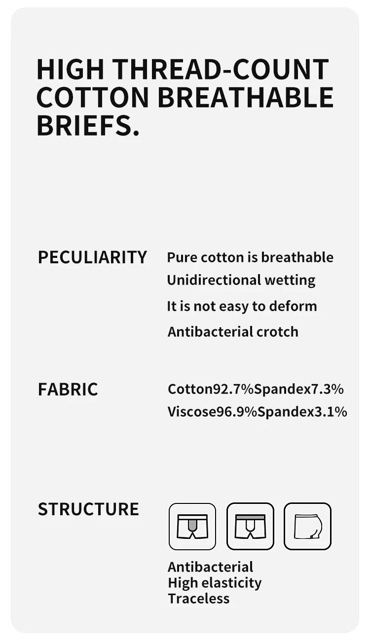 Description Picture 3 of itemMiiOW 4Pcs Cotton Men's Panties 5A Antibacterial Crotch Man Underwear Seamless Breathable Men Boxer Underpants Mens Boxer Briefs