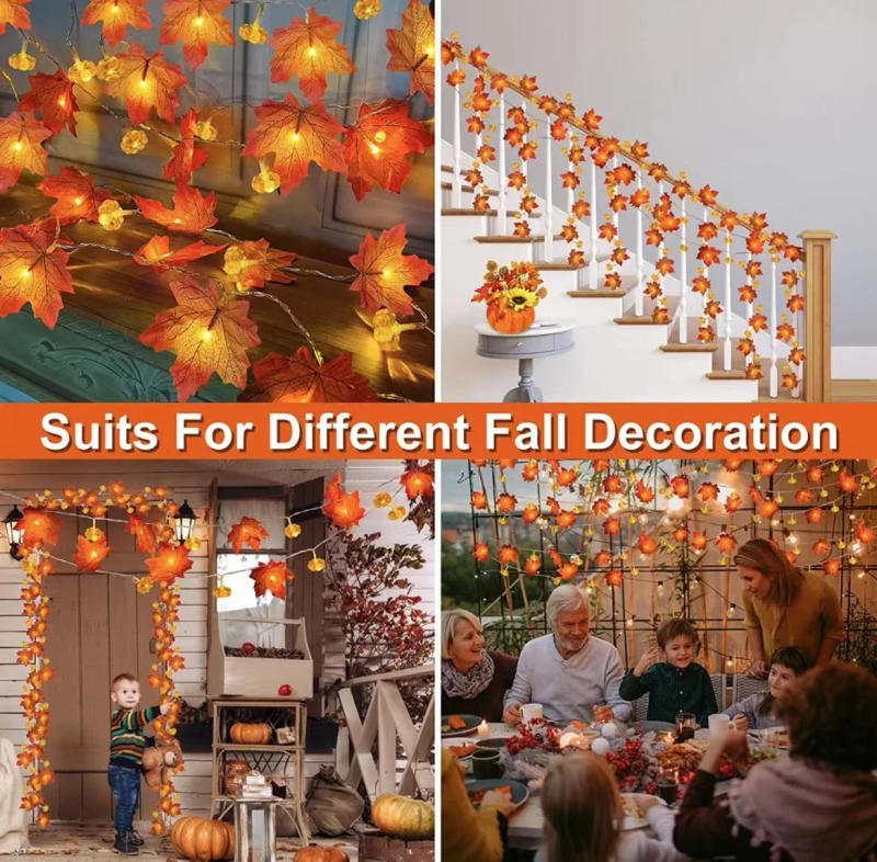 Description Picture 5 of item1.5M Halloween LED Maple Leaf Pumpkin Lantern String Garland  Simulation Home Event Party DIY for Halloween Fairy Light Decora