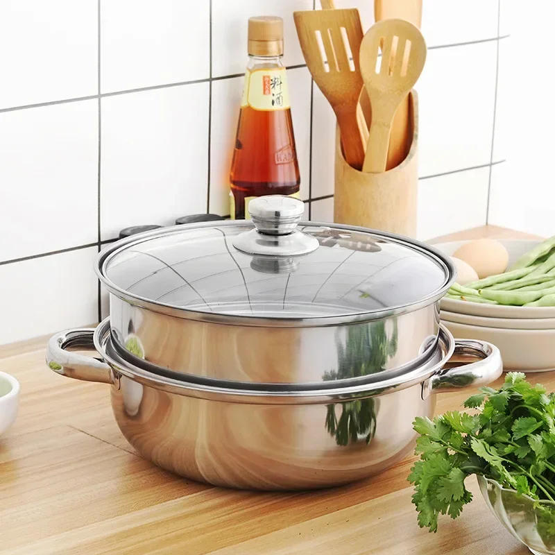 Description Picture 5 of item304 Stainless Steel Double Boiler Steam Pot Rice Noodle Roll Steamer Soup Pot Steamed Buns Cake Boilers Kitchen Tools Cookware