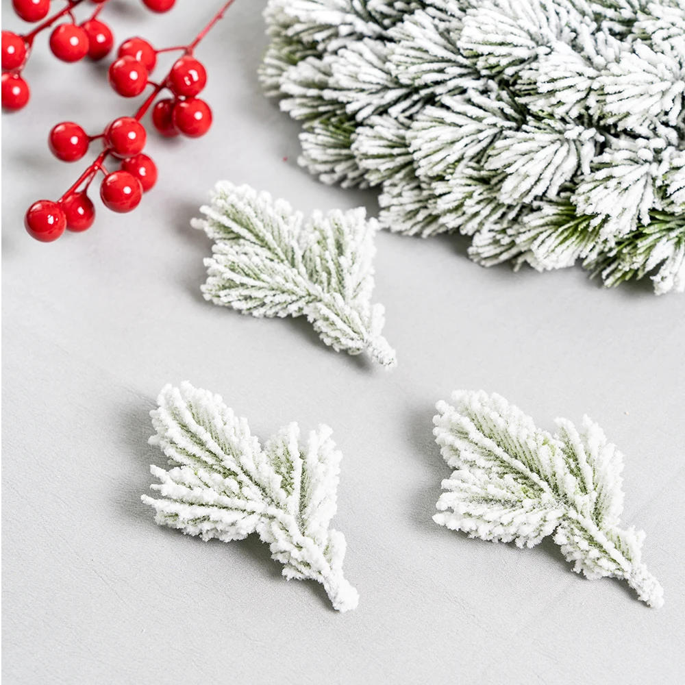 Description Picture 2 of item20/10pcs Artificial Cedar Snow Pine Branches Christmas Tree Wedding Decorations DIY Desktop Living Room Home Kitchen Faux Plants
