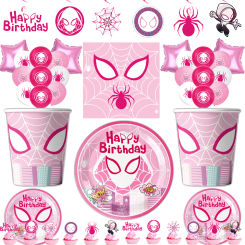 New Spider Man Gwen Party Decorations Tableware Disposable Latex Balloons Paper Cups Plates Napkins Supplies Cake Girls Gifts