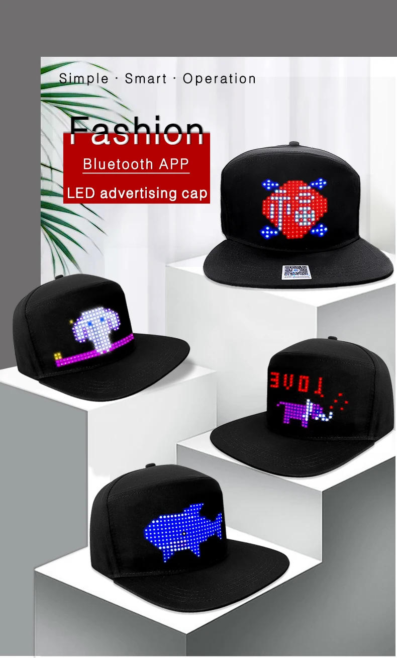 Description Picture 2 of itemLED Lighting Hat With Programmable APP Control LED Matrix Scrolling Text Display Message Pattern for Happy Club Party Cool Cap