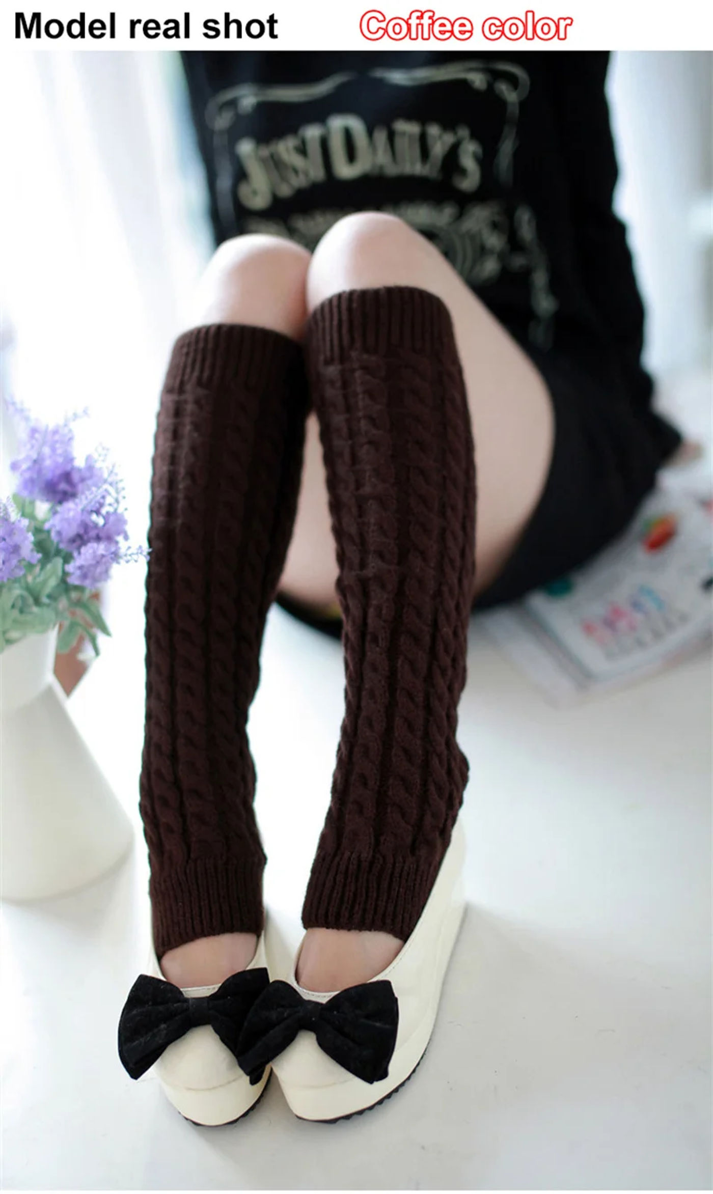 Description Picture 5 of item40/42/44 Cm Girl Knitted Leg Warmers Outdoor High Boot Stockings Various Styles Windproof Warm High-quality Durable Knee Socks