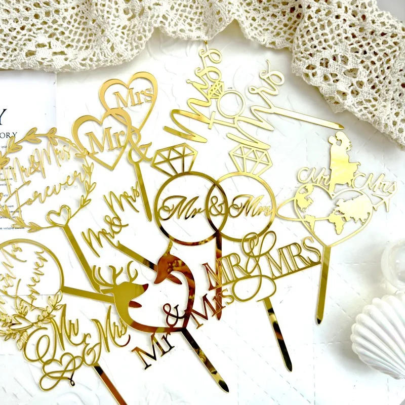 Description Picture 2 of itemGold Acrylic Mr Mrs Cake Topper Party Favors Wedding  Decorating Supplies Baking Accessories Anniversary Decorations