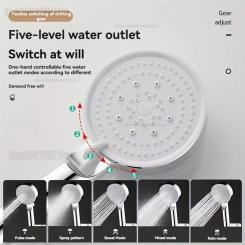 High-Pressure 5-Mode Handheld Shower Head with Strong Boost Function,Water-Saving Design-Durable Plastic Black Showerhead