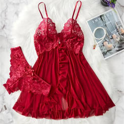 Sexy Lace Women Nightdress Chemise Bow Nightgown Sleepwear Mini Dress V Neck Full Slip Babydoll Lingerie Sleepwear And Dresses