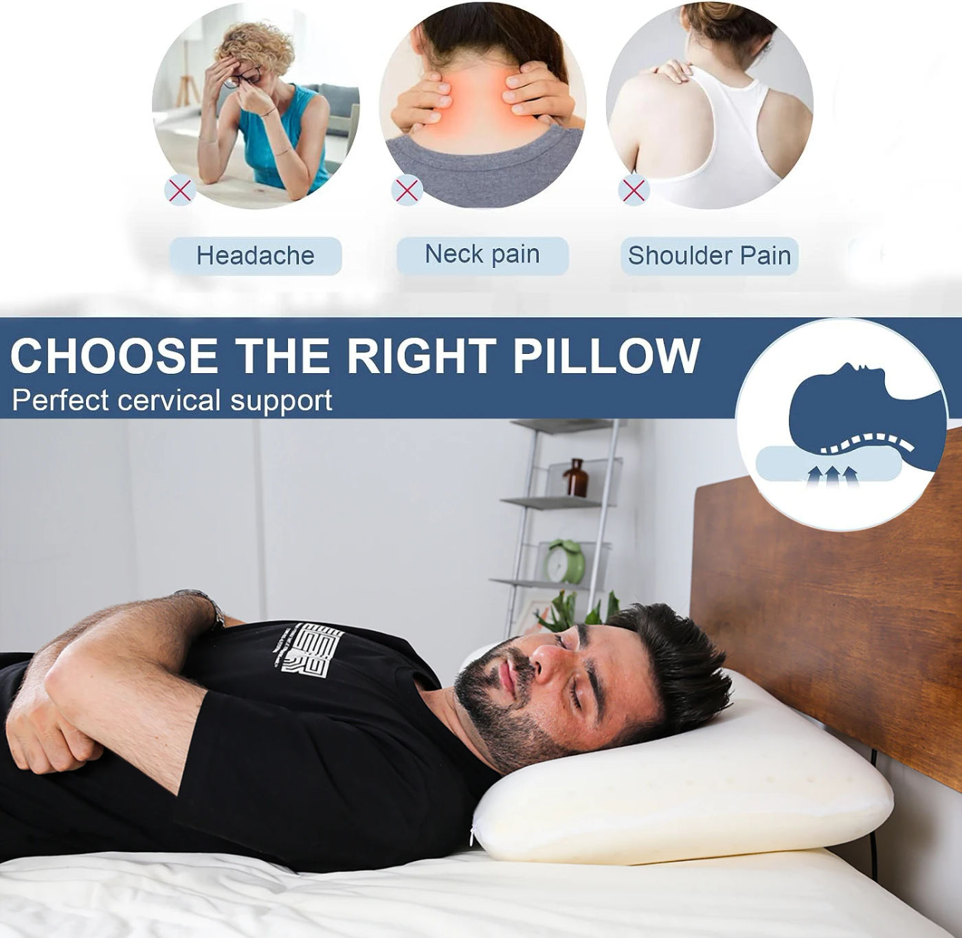 Description Picture 4 of itemPurenLatex 60x40x10cm Orthopedic Cooling Pillow Memory Foam Pillow for Sleeping Back Sleeper & Side Sleeper Bedding Pillow