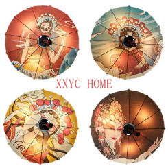 Creative Retro Cartoon Cloth Printed Paintings Hot Pot Restaurant Hotel National Tide Umbrella Light Internet Celebrity