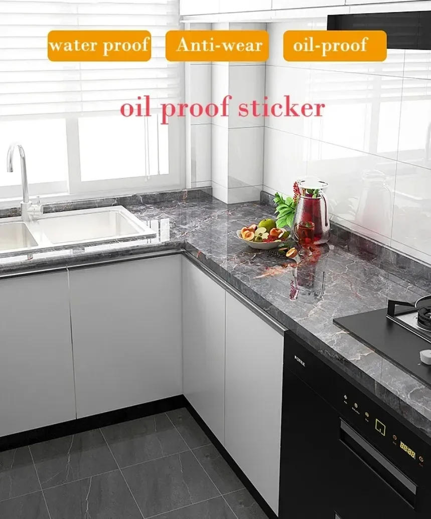 Description Picture 2 of itemMarble Kitchen Oil-Proof Film Stove Waterproof Moisture-Proof Self-Adhesive Wallpaper Countertop Cabinet Renovation Wall Decor