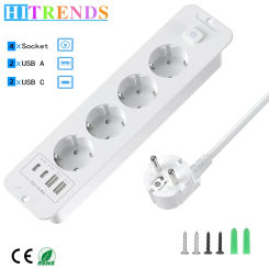Eu plug Desktop built-in power board 4/6 AC power sockets 2 USB and 2 Type-C power adapters Master switch 2m extension cable