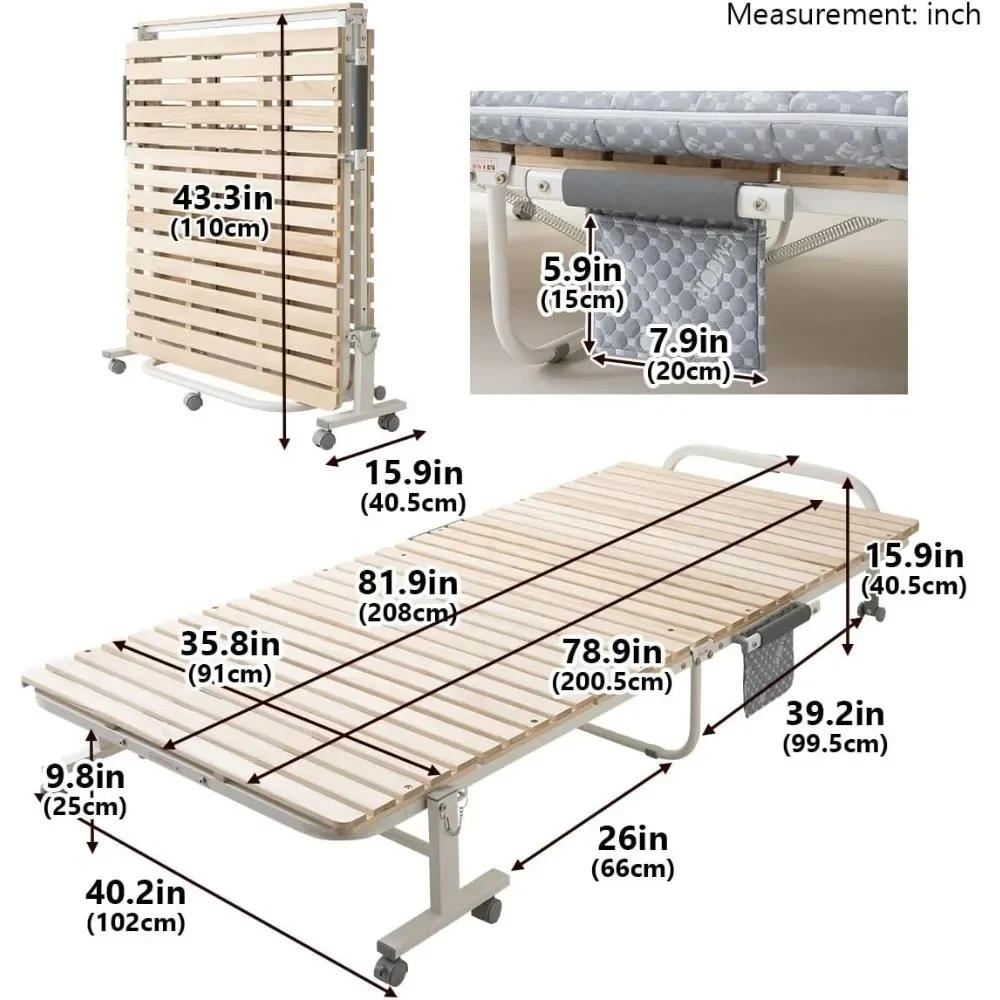 Description Picture 4 of itemWooden Slatted Folding Bed Frame Twin, Foldable Rollaway Sturdy Paulownia Japanese Futon Mattress Tatami Natural