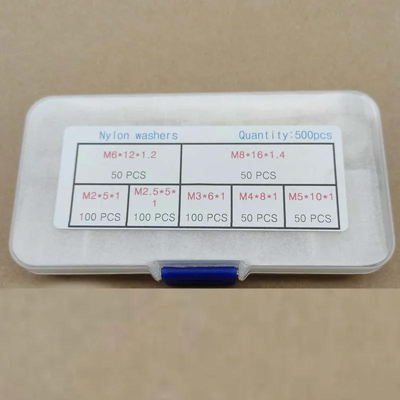 Description Picture 5 of item500Pcs/Box M2 M2.5 M3 M4 M5 M6 M8 White Plastic Nylon Washer Flat Spacer Washer Seals Gasket O Ring Assortment Kit