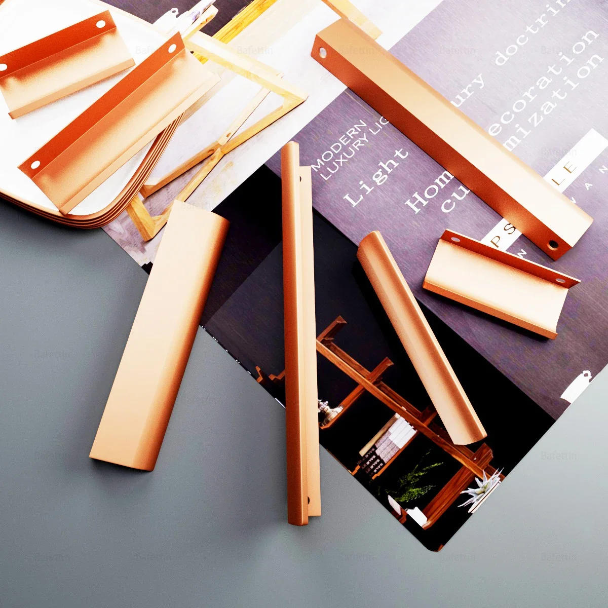 Description Picture 6 of itemAluminum Alloy Kitchen Cupboard Pulls Black Gold Hidden Cabinet Handles Drawer Knobs Bedroom Door Furniture Handle