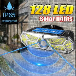 New 128LED Bright Outdoor Solar Lights Waterproof Motion Sensor 3000mAh Solar Wall Lamp With Reflective Light For Outdoor Yard