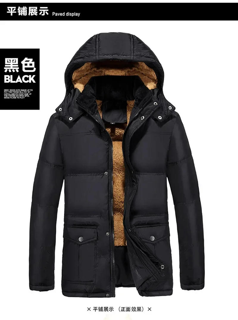 Description Picture 3 of itemMen Outdoor Parka Coat 2024 Winter Thick Plus Size Fur Linner Warm Jacket Male Big Pockets Snow Windbreak Outwear Sport Parkas