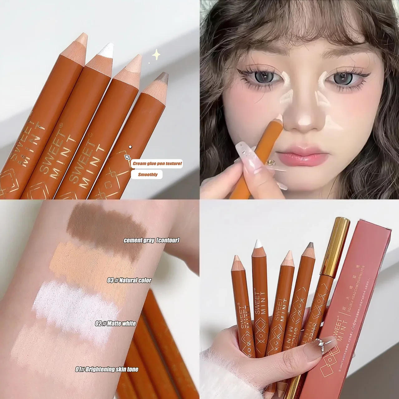 Description Picture 3 of itemDouble Head Face Contour Pen Matte White Highlighting Contour Stick Brightening Skin Tone Concealer Pencil Face Bronzers Makeup