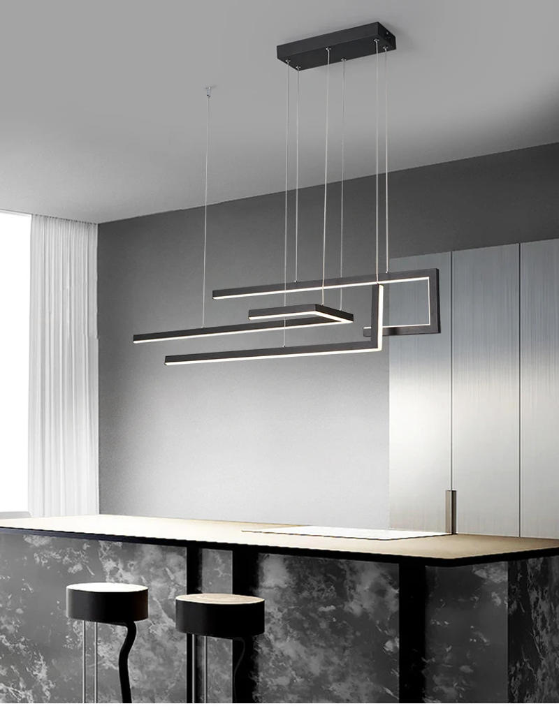 Description Picture 2 of itemModern Minimalism LED Pendant Lamp For Dining Room Kitchen Bar Living Room Bedroom Black Rectangle Dimmable Chandelier Lights