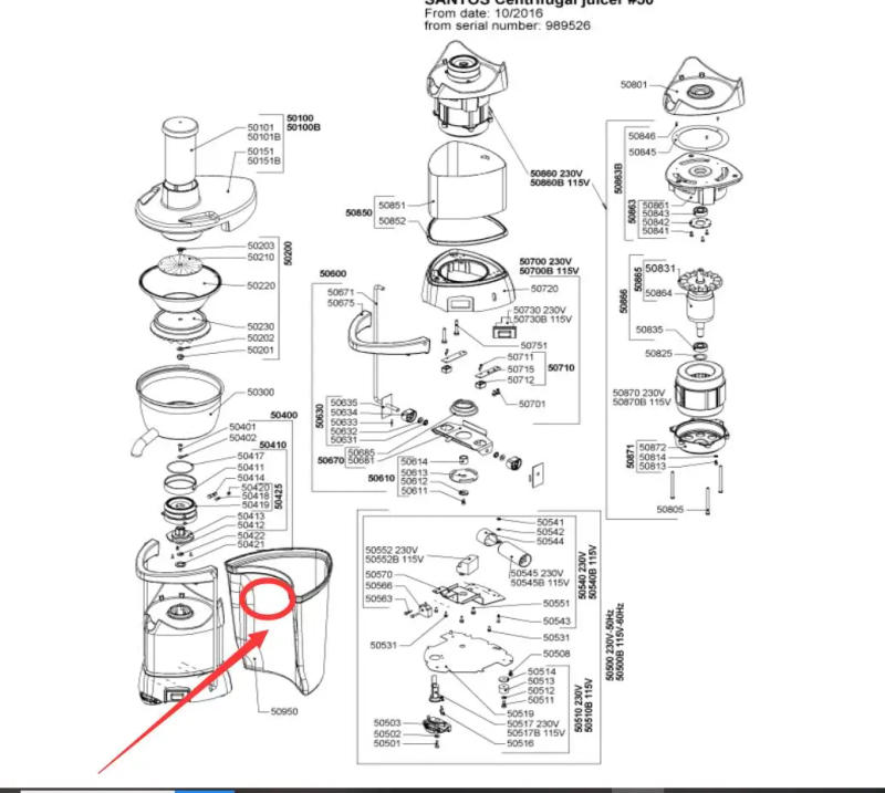 Description Picture 2 of itemSantos 50C 50950 Commercial Juicer back catch basin pulp container replacement