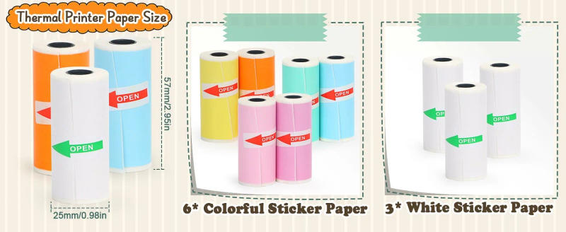 Description Picture 4 of itemMini Printer Sticker Paper, Thermal Paper Rolls For T02/M02 and Mini Printer, Smooth Color Self-Adhesive Paper 25X57mm Paperang