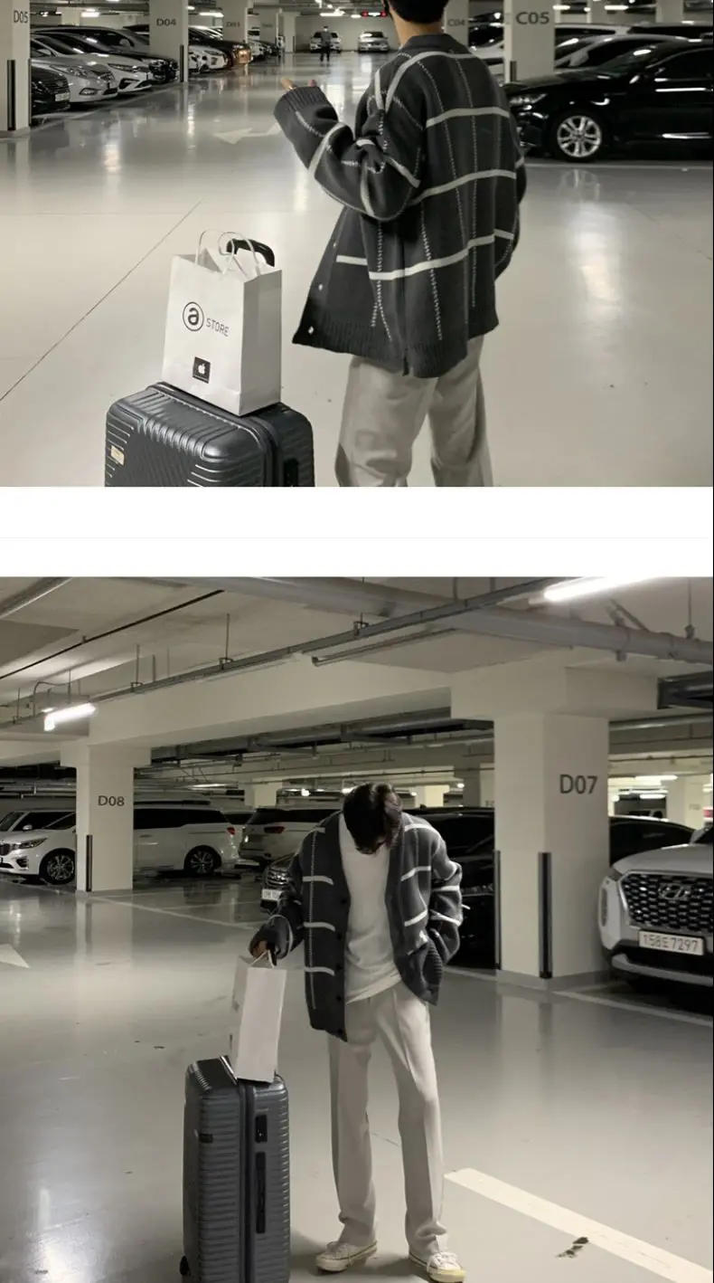 Description Picture 4 of itemSpring Autumn British Plaid Striped Cardigan Sweaters Men's V-neck Loose Casual High Street Sweater Jackets Male Clothes