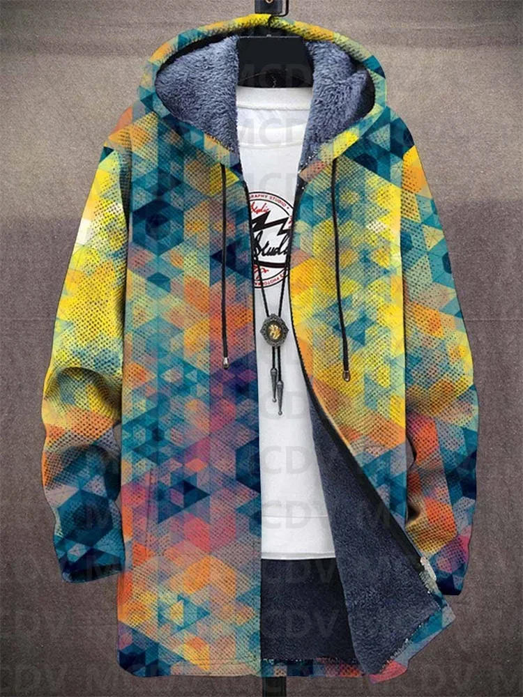 Description Picture 4 of itemUnisex Vintage Geometry Crystal Gradient Art Casual Print Plush Thick Long-Sleeved Sweater Cardigan Coat