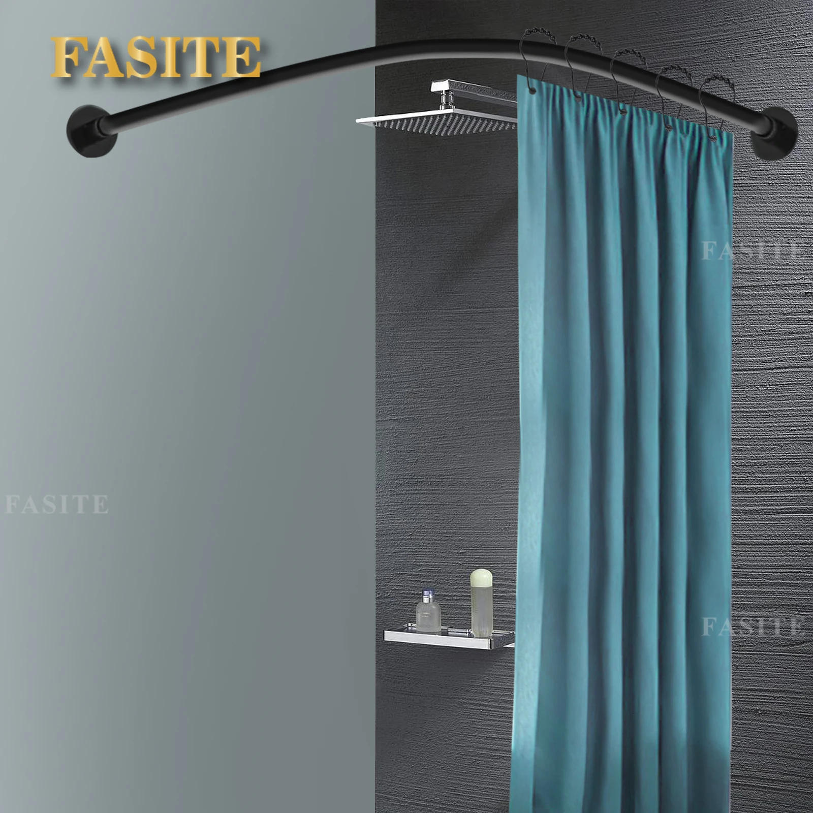 Description Picture 3 of itemShower Curtain Rail L Shape, No Drilling Shower Rail Corner Bathtub Stainless Steel Telescopic Rod with Shower Curtain Rings