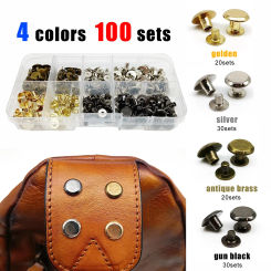 200pcs/100sets Rivet Chicago Screw Post Binding Nail Mix Size Kit for Leather Bag Belt Strap Wallet Luggage Web Metal 4 Color