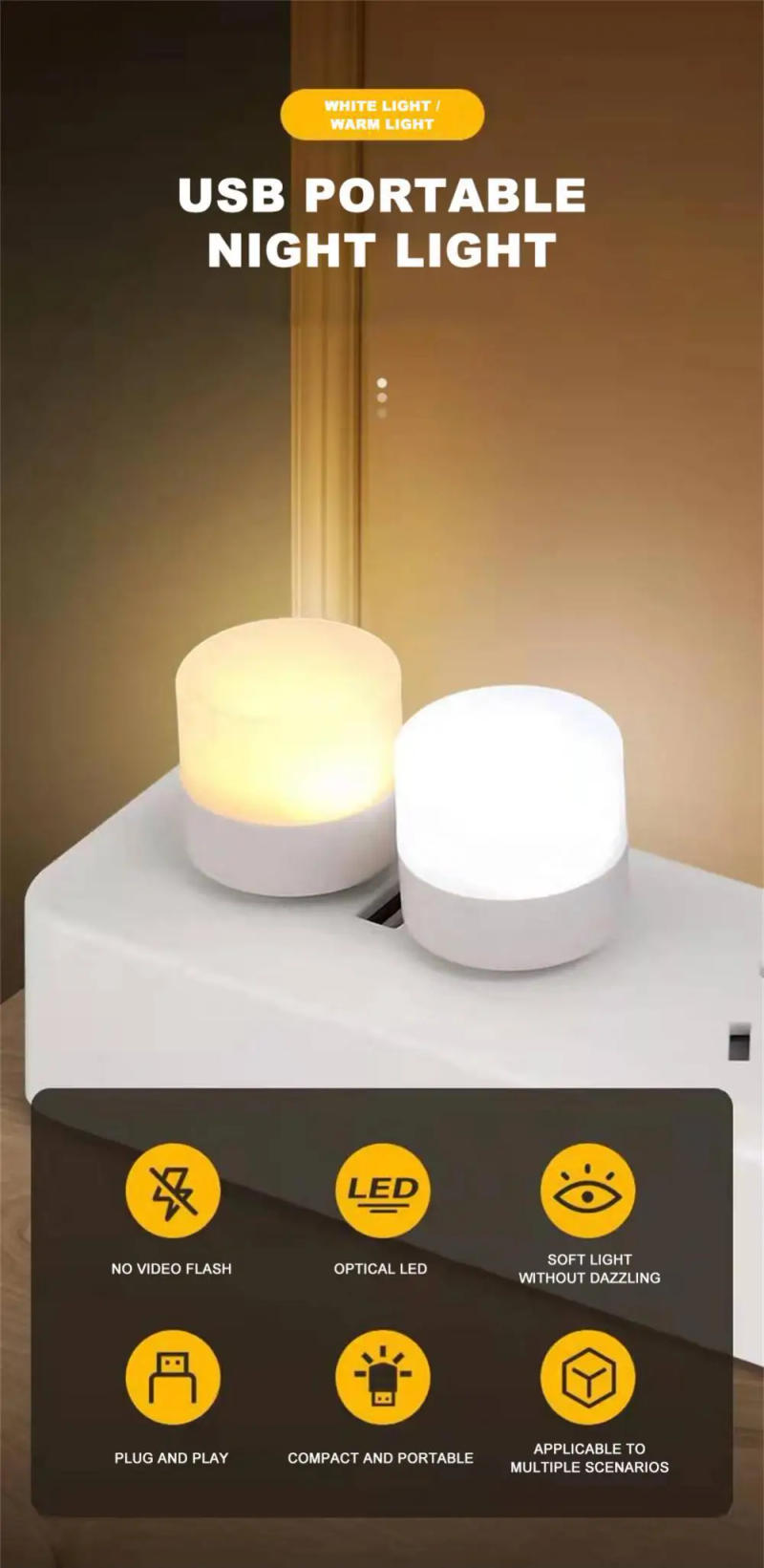 Description Picture 2 of itemUSB Book Lights Plug Lamp Night Light USB Mini LED Computer Mobile Plug Book Lamps Power Bank Charging Small Round Reading