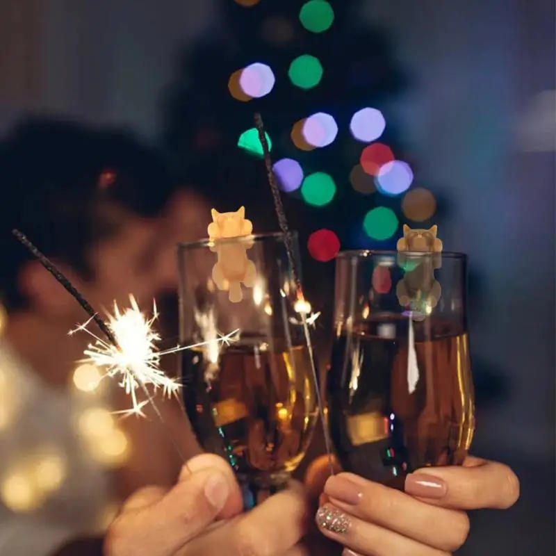 Description Picture 6 of item6Pcs/set Kitten Wine Cup Recognizer Portable Hanging Meow Wine Glass Markers Tools Kitchen Silicone Cat Clip Labeling Supplies