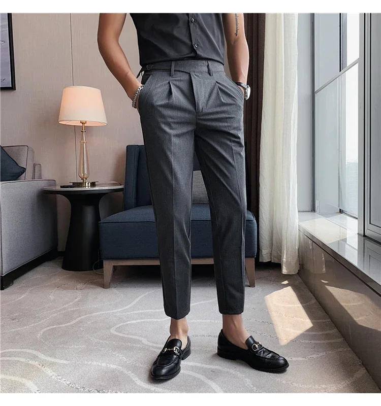 Description Picture 6 of itemHigh Quality Elasticity Suit Pants Men Formal Business Office Social Dress Pants Slim Fit Casual Wedding Ankle Trousers Pantalon