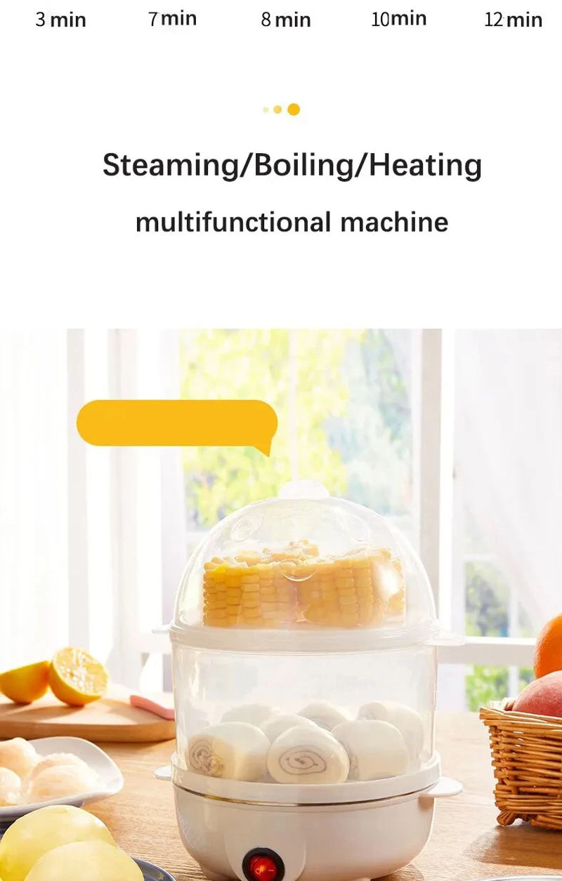 Description Picture 6 of itemMultifunctional Egg Boiler Electric Egg Steamer Cooking Breakfast Machine Double Layers Egg Cooker Mini Steamer Poacher Kitchen