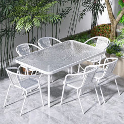 Outdoor Leisure Tea Table Rattan Chair Combination Home Simple Glass Long Table Salon De Jardin Garden Furniture Sets WK50HY
