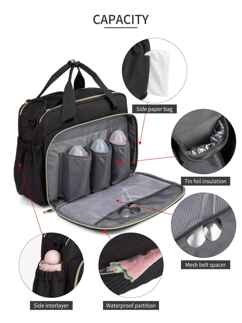 Description Picture 6 of itemLarge Capacity Travel Bag Multifunctional Maternity Mother Baby Stroller Bags New Style Waterproof Diaper Bag Black nappy bag