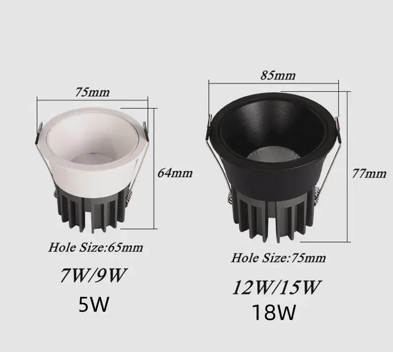 Description Picture 3 of itemDimmable Recessed Anti Glare COB LED Downlights 7W9W/12W/15W LED Ceiling Spot Lights AC85~265V Background Lamps Indoor Lighting