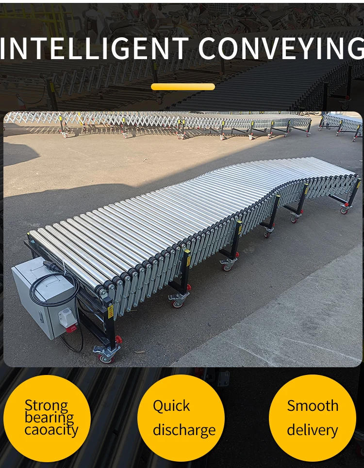 Description Picture 4 of itemCargo conveying power roller conveyor belt workshop transmission power telescopic roller conveyor