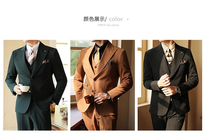 Description Picture 5 of itemAdvanced Sense Wedding Groom (suit + Vest + Trousers) Stylish and Handsome Wedding Suit Hip Lapel Collar Suit Three-piece Set
