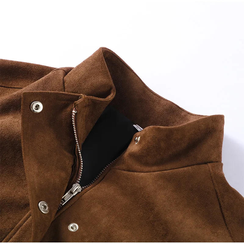 Description Picture 4 of itemVintage Women Suede Bomber Jacket Stand Zipper Pocket Street Coat Female 2025 Spring Casual Full Sleeve Commute Ladies Outerwear