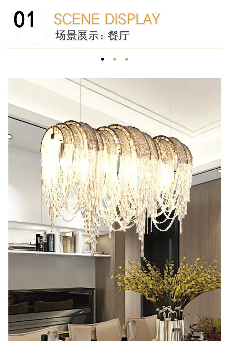 Description Picture 5 of itemItalian Style Living Room Aluminum Strip Tassel Pendant Lights Modern Home Decoration Restaurant LED Ceiling Lighting Fixtures