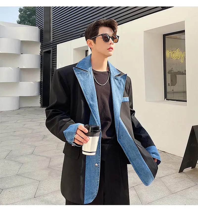 Description Picture 6 of itemLUZHEN Trendy Denim Splicing Design Blazer Coat Men's Original High Street Color Contrast Stylish Jacket Korean 2024 New B0af0f