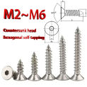 5~100PCS M2~M6Hex Hexagon Socket Flat Head Self Tapping Screw 304 Stainless steel Allen Countersunk Head Wood Self-tapping Screw