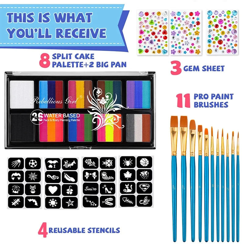 Description Picture 4 of item10 Colors Face Body Palette with Brushes and Palettes for Halloween,Christmas Body Painting,Easy to Clean, Effects Makeup Set