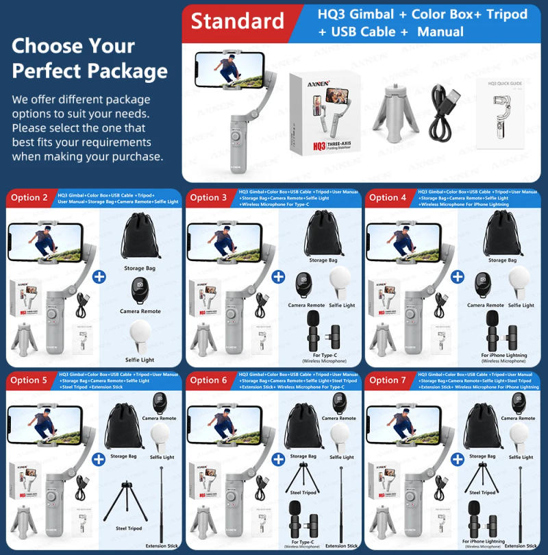 Description Picture 2 of itemHQ3 Handheld Vlog Stabilizer 3-Axis Gimbal Video Record Self Anti Shake Phone Holder for Smartphone Tiktok live Photography Kit