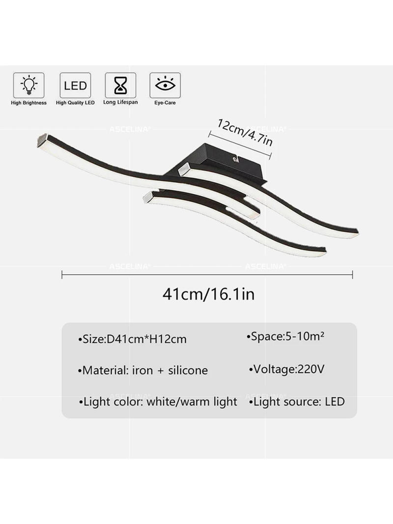 Description Picture 5 of itemModern LED Ceiling Light Long Wave Lamp Living Room Bedroom Study Corridor Aisle Entrance Balcony Home Decoration Lustre