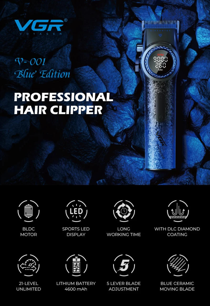 Description Picture 2 of itemVGR Hair Trimmer Electric Adjustable Trimmer Rechargeable Hair Cutting Machine Professional Led Hair Trimmer for Men V-001