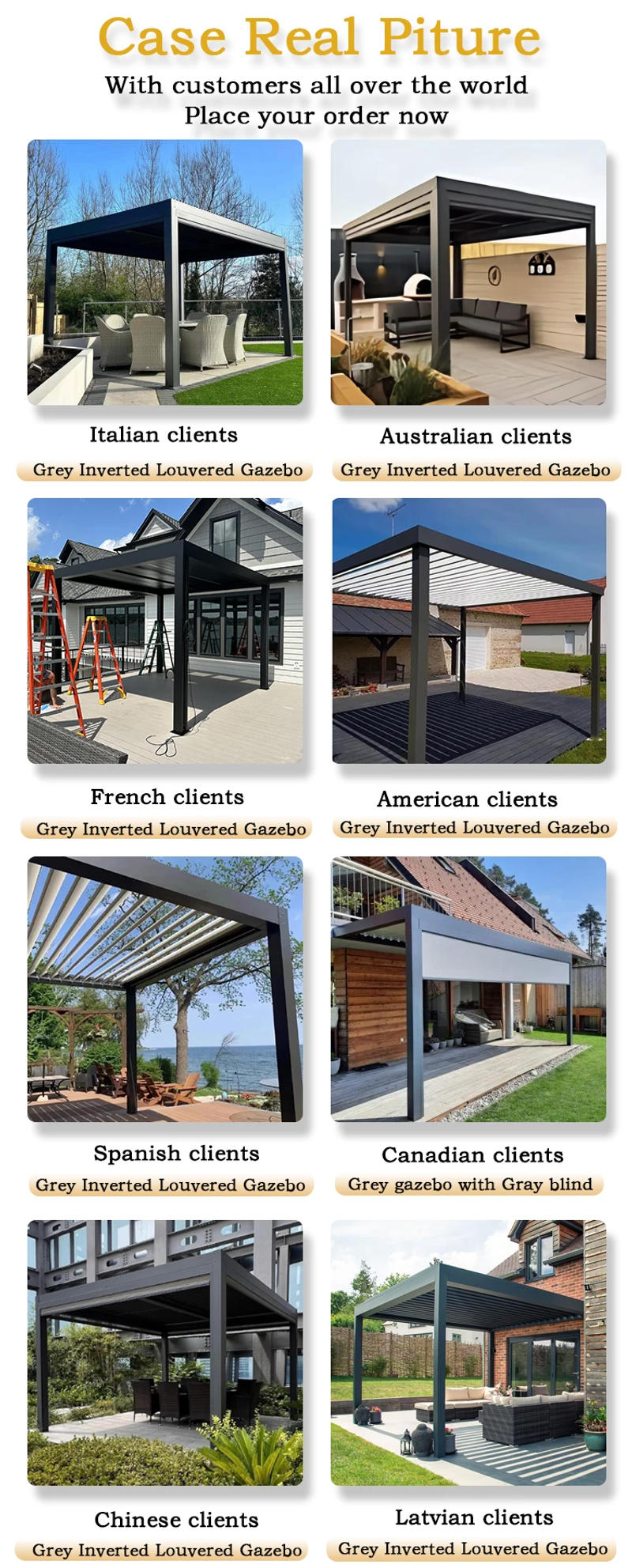 Description Picture 4 of itemBioclimatic Waterproof Aluminum Pergola Motorized Outdoor Louvered Gazebo Garden Sunroom Terrace Canopy Strong UV Block Louvers