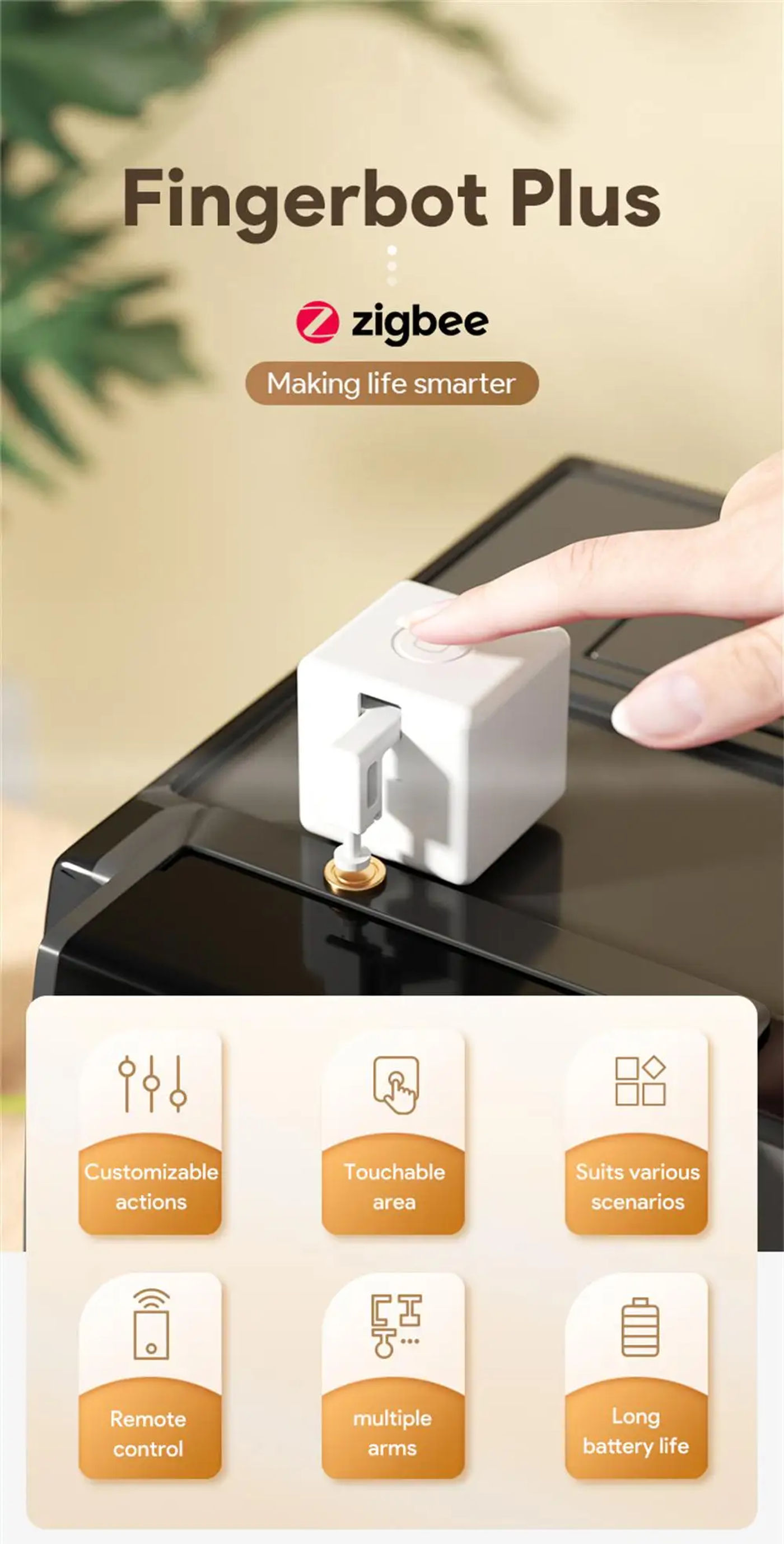 Description Picture 2 of itemAubess Tuya Zigbee Smart Fingerbot Plus Smart Life Switch Button Pusher Support Alexa Google Home Voice Timer Control