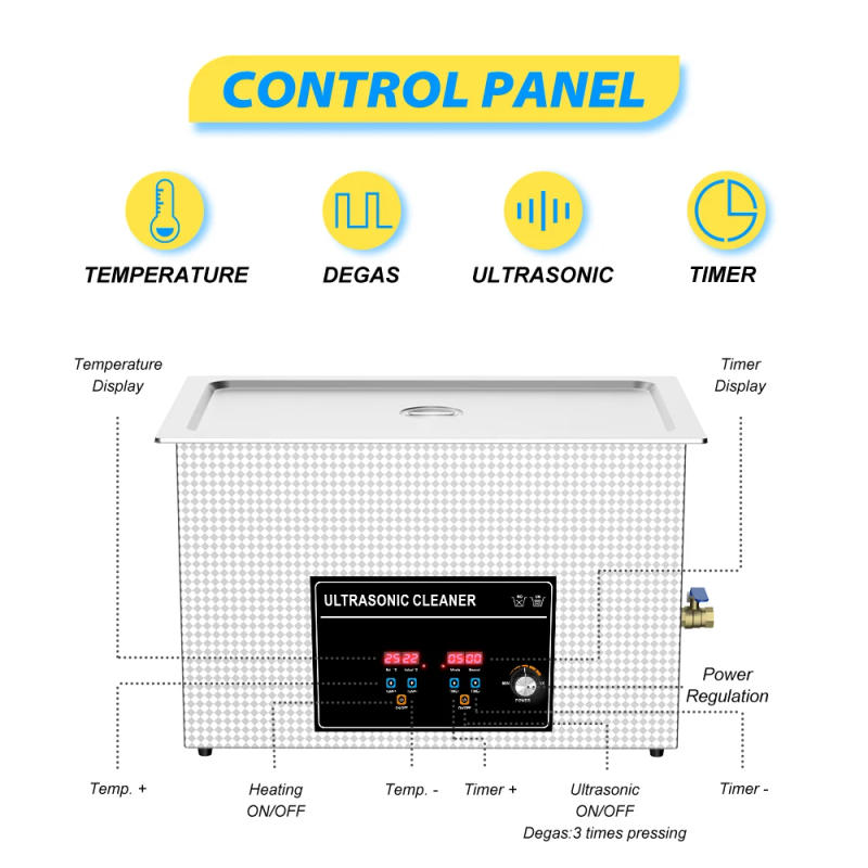 Description Picture 6 of item900W-480W Power Adjust 22L with Heater Timer Metal Basket Ultrasonic Cleaner for High Fine Cleaning Application Chemical Lab