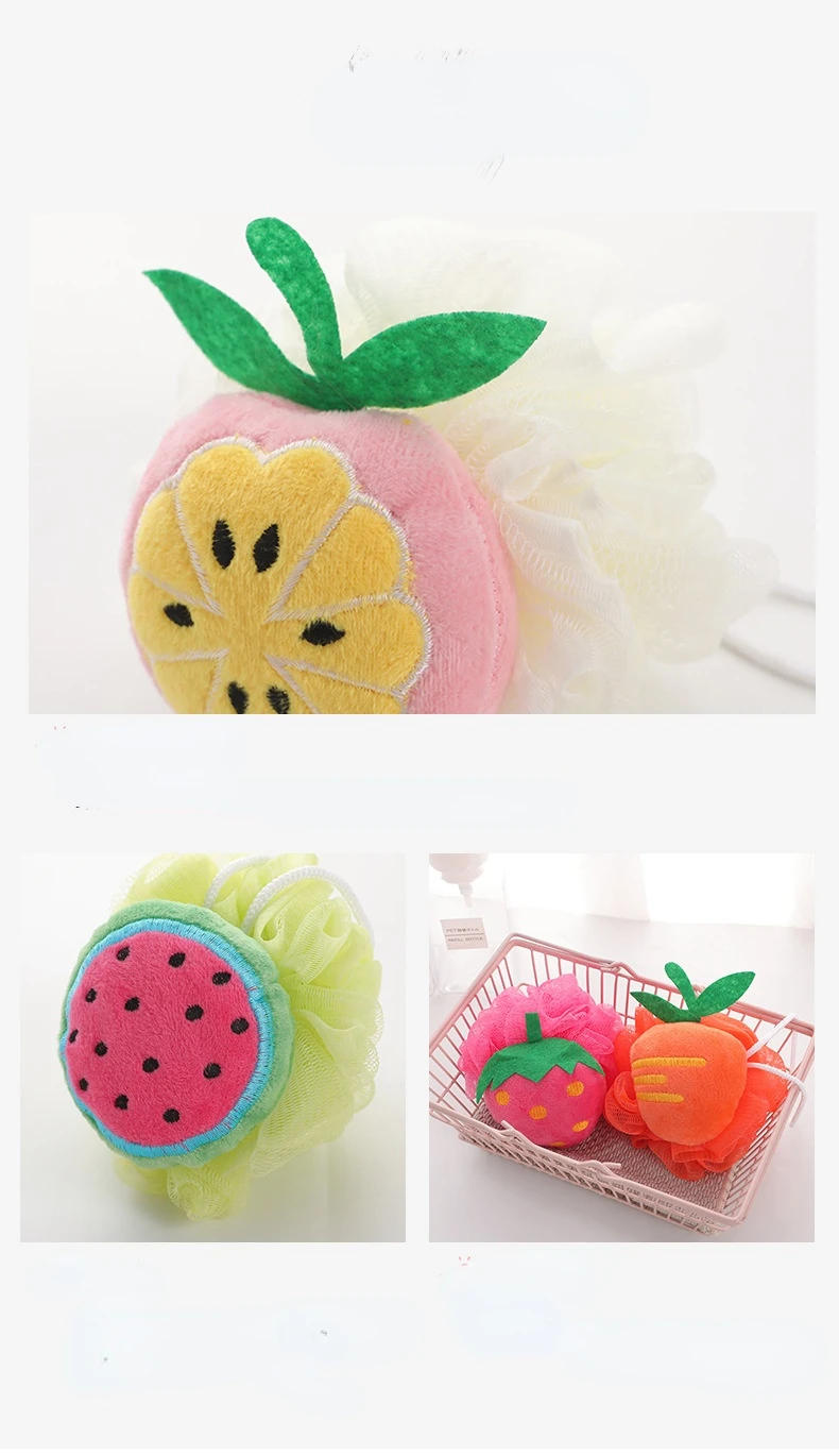 Description Picture 4 of itemCartoon Fruit Bath Ball Sponge for Body Shower Bath Balls Scrub Brush Cleaning Body Skin Care Exfoliants  Accessories Strawberry
