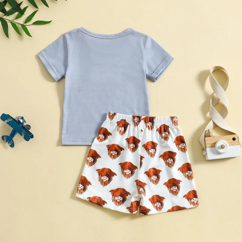 Description Picture 2 of itemToddler Baby Boy Western Clothes Short Sleeve Cartoon Letter Print T-Shirt Shorts Set